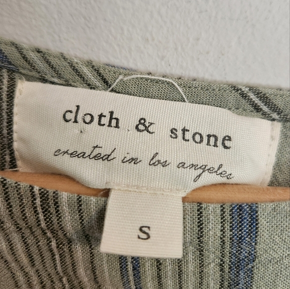 Cloth & Stone Anthropologie Green Blue Striped Tunic Dress Size Small Cap Sleeve - Picture 3 of 10